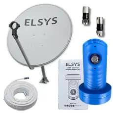 Kit Antena Digital Parabólica Elsys 60cm Ku Lnbf Simples Cabo e Conectores