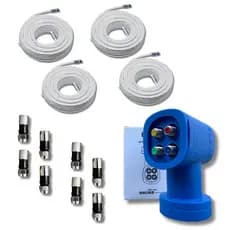 Kit LNBF Quadruplo Elsys Banda Ku + 4 Cabos 15m + 8 Conectores | Nova Parabólica Digital Full HD
