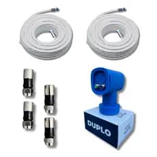Kit LNBF Duplo Elsys Banda Ku + 2 Cabos 15m + 4 Conectores | Nova Parabólica Digital Full HD