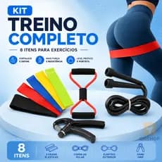 Kit Mini Band + Elastico Extensor + Corda Pula + Hand Grip Exercicio Em Casa Faixas Elástica