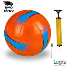 Kit Bola de Futebol + Bomba de Ar Manual Portátil Para Encher Bola Tamanho Oficial Couro Sintético Campo Costurada