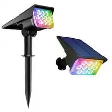 Refletor Luminaria Solar Jardim Chão Parede 10 Leds 200x Mais Forte Verde Vermelha Rgb Azul