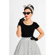 kit Fantasia anos 50 Saia Bolinha Óculos Luva Colar Brinco  e Lenço Feminino Adulto Anos 60 Retro Godê Rodada Po