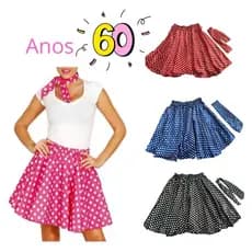 Kit Saia e Lenço de Bolinha Feminina Adulto Anos 60 Retro Godê Rodada Poá Moda Feminina