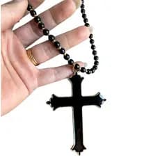 Colar Longo De Cruz Corrente Gótica Hip Hop Pingente Crucifixo Fantasia Drácula Freira Halloween