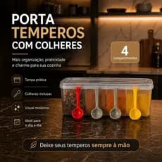 Pote Organizador Porta Temperos Porta Condimentos com 4 conchas 4 divisórias deixe sua cozinha organizada