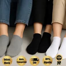 Kit 15 Pares De Meias Soquete Cano Curto Masculina Feminina Unissex Confortável Transpirável Macia Tamanho 35 ao 42