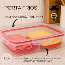 Porta Frios Hermético Duplo Porta Presunto e Queijo Com Fundo Removível Para Conservar Alimentos e Organizar a Geladeira