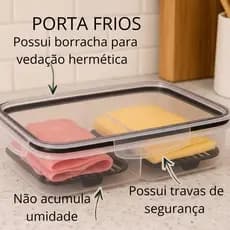 Porta Frios Duplo Preto para Presunto e Queijo Com Fundo Removível Para Conservar e Organizar a Geladeira Hermetico