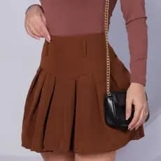 Short Saia Plissada Feminina em Alfaiataria – Estilo Colegial Marrent | Social e Moderna M-G-GG