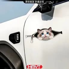 Adesivo de carro Original estilo desenho animado zíper gatinho filhote de cachorro bloqueio de arranhões adesivo diverti