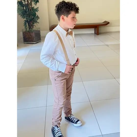 Roupa Bege Social Pajem Infantil Juvenil Menino Batizado Casamento Festa Apresentação