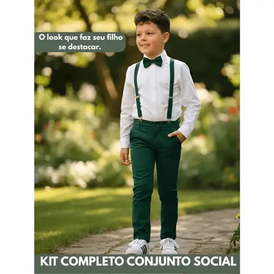 Conjunto Roupa Slim Primum Verde de Batizado Masculino Infantil Casamento Envio Imediato