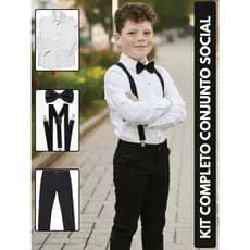 Conjunto Social Infantil Preto Menino Pajem Casamento Batizado Roupa Social Infantil Luxo Suspensório