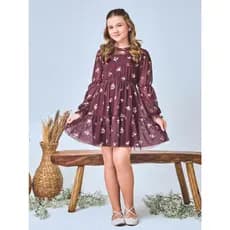 Vestido Infantil Floral Manga Longa Menina Festa Inverno Luxo