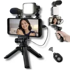 Kit Titok Youtuber  Para Gravar Vídeos Sozinho Luz Led Microfone Anti Ruído Portátil e Leve Efeito Profissional