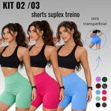 KIT 3 / 2  Short Feminino Suplex Academia Cós Alto Ajuste ao Corpo Uso Diário