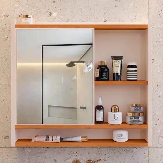 Espelheira Suspensa Para Banheiro Closet Acqua com Nicho Porta e Armário