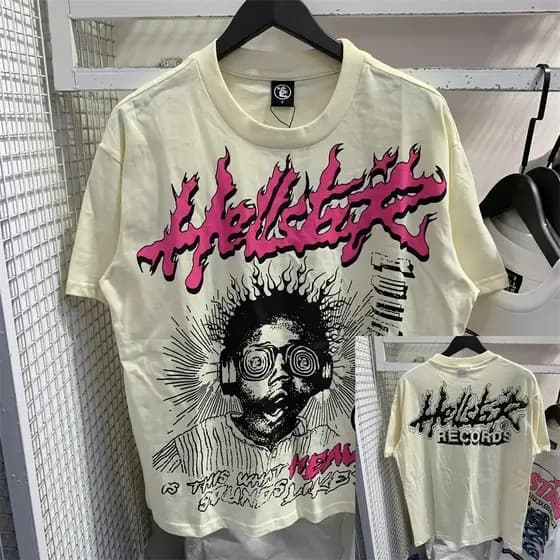 Camisa Mascolino Street Hellstar New Vintage Hip Hop Camiseta Pluz Size Algodao 30.1