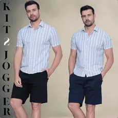 Kit 2 Bermudas Jogger Masculina Sarja Premium com Elastano e Cordão Ajustável