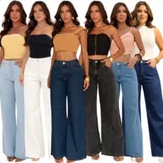 Calça Jeans Feminina Wide Leg Cintura Alta 100% Algodão Modeladora Premium Lavage