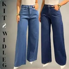 Kit 2 Calça Wide Leg Jeans Feminina Dixon Jeans Cintura Alta Premium Confortável Elegante