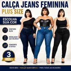 Calça Jeans Plus Size Feminina Skinny com Elastano Cintura Média Confortável