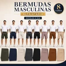 Bermuda Masculina Sarja com Elastano Reta Alfaiataria Bolso Embutido Premium Conforto Casual