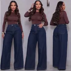 Calça Jeans Pantalona Feminina Boca de Sino Cintura Alta Confortável 100% Algodão Premium