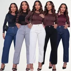Calça Jeans Reta Feminina Cintura Alta Mom 100% Algodão Premium Confortável