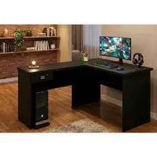 Mesa gamer em L para home office estudos com gaveta e suporte para cpu