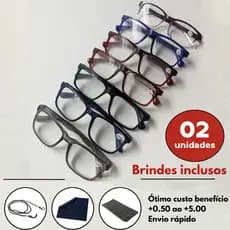 Kit com 02 Óculos Para Leitura / Descanso / Unissex + Cordão Capinha e Flanela 0.50 até 5.00 Escolha a cor