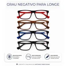 Óculos de Grau Negativo Para Longe |  Miopia  | Quadrado Masculino Feminino