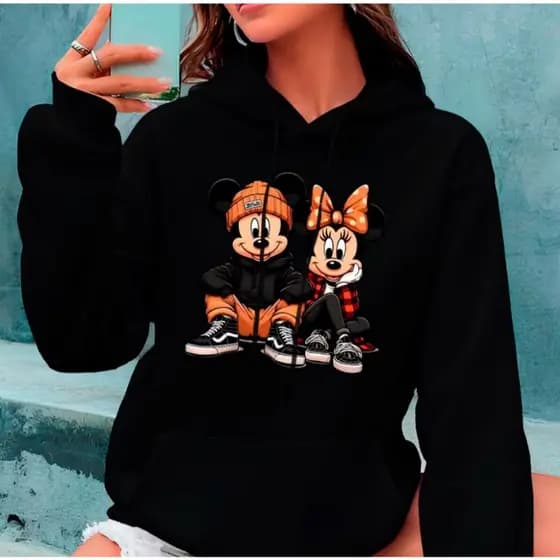 Moletom Canguru Mickey e Minnie Blusa de Frio Unissex Casal Desenho Animado