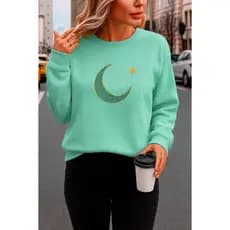 Moletom Gola Redonda lua Feminino Blusa de Frio Delicada Moda Inverno Casaco