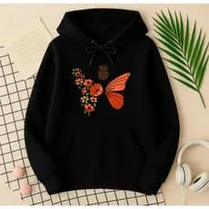 Blusa de Frio Moletom Feminino Borboleta Floral Laranja Confortável Inverno Look Jovem