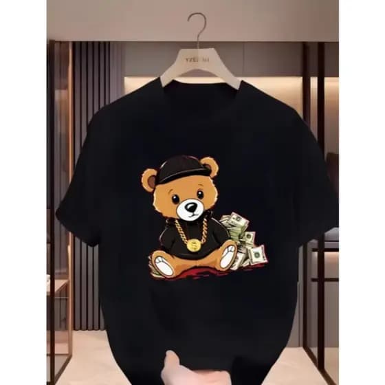Camiseta Infantil Menino Urso Dolar Camisa estampada 100% algodão