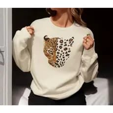 Moletom Feminino Sem Capuz Suéter Onça Estampas Divertidas Envios Imediato Estilosa Lançamento
