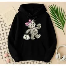 Moletom Blusa de Frio Feminino Rosa Estampada Urso Money Luxo Meninas Blusão Lançamento Premium