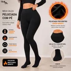 Meia Calça Térmica Peluciada Com Pé Feminina  Modeladora e Confortável Preta