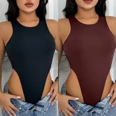 KIT 2 Body Feminino Cavado Asa Delta Regata Feminino Collant Liso Suplex  Bory Tamanho Unico