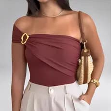 Body Feminino Ombro Só Mula Manca com Fivela Poliamida Suplex Look Elegante Orgânico Verão