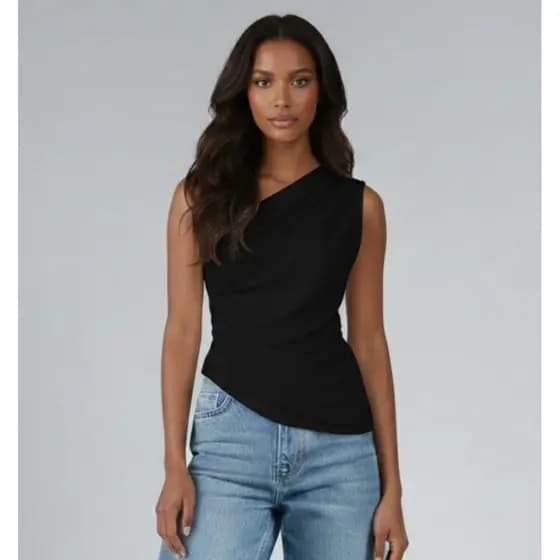Blusa Feminina Ombro Único Com Franzido Assimétrica Casual Elegante Mula Manca