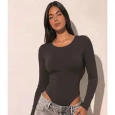 Body Feminino Manga Longa Suplex Gola Redonda Premium Inverno Frio Gola Careca Tamanho Unico