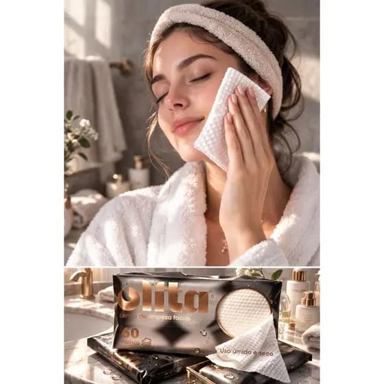 Lenço de Limpeza Biodegradável Olita Para Maquiagem SkinCare Limpeza Facial