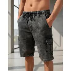 Bermuda Jeans Cargo Masculino Shorts Cargo Marmorizado Cinza