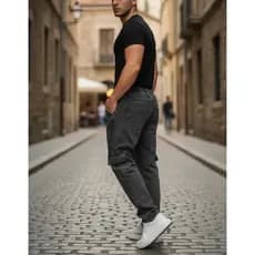 Calça Cargo Masculina Jeans Cós De Elástico Streetwear Larga