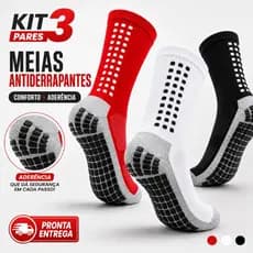 Kit 3 Pares Meias Antiderrapantes Grip Futebol Futsal Society Cano Médio