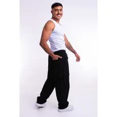 Calça Cargo Masculina Sarja Larga Estilo Street com 6 Bolsos Funcionais Confortável