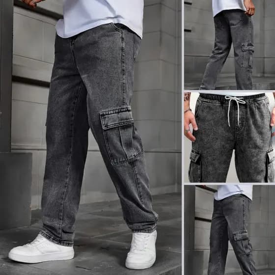 Calça Cargo Larga Unissex Larga Skate,Casual Estilo Cordão de Ajuste Marmorizada Stone